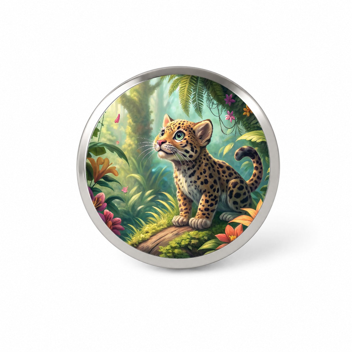 Jaguar Cat In Jungle Children's Illustration Style Novelty Hat Backpack Lapel Pin