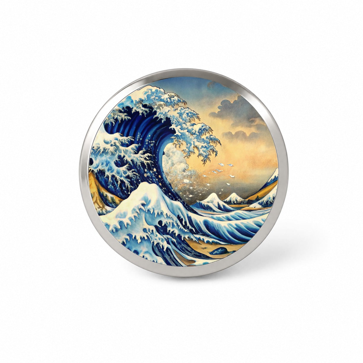 Japanese Blue Ocean Waves Ink Painting Novelty Hat Backpack Lapel Pin