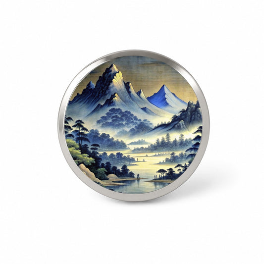 Japanese Style Ink Painting Landscape Mountains At Night Novelty Hat Backpack Lapel Pin