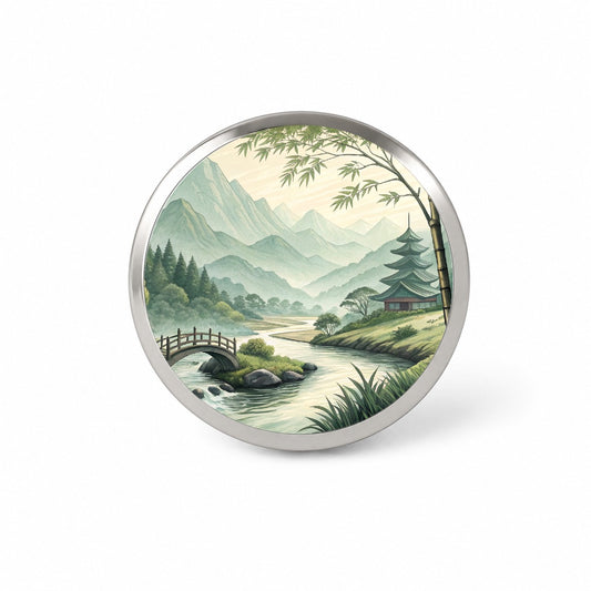 Japanese Style Ink Painting Landscape Novelty Hat Backpack Lapel Pin