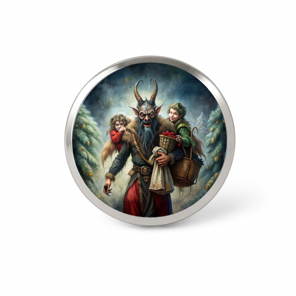 Krampus Carrying Stolen Children at Christmas Novelty Hat Backpack Lapel Pin