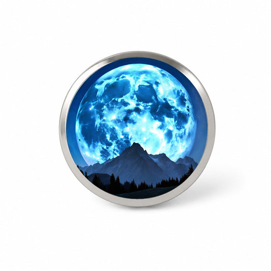 Large Blue Moon Over Mountain Range Novelty Hat Backpack Lapel Pin