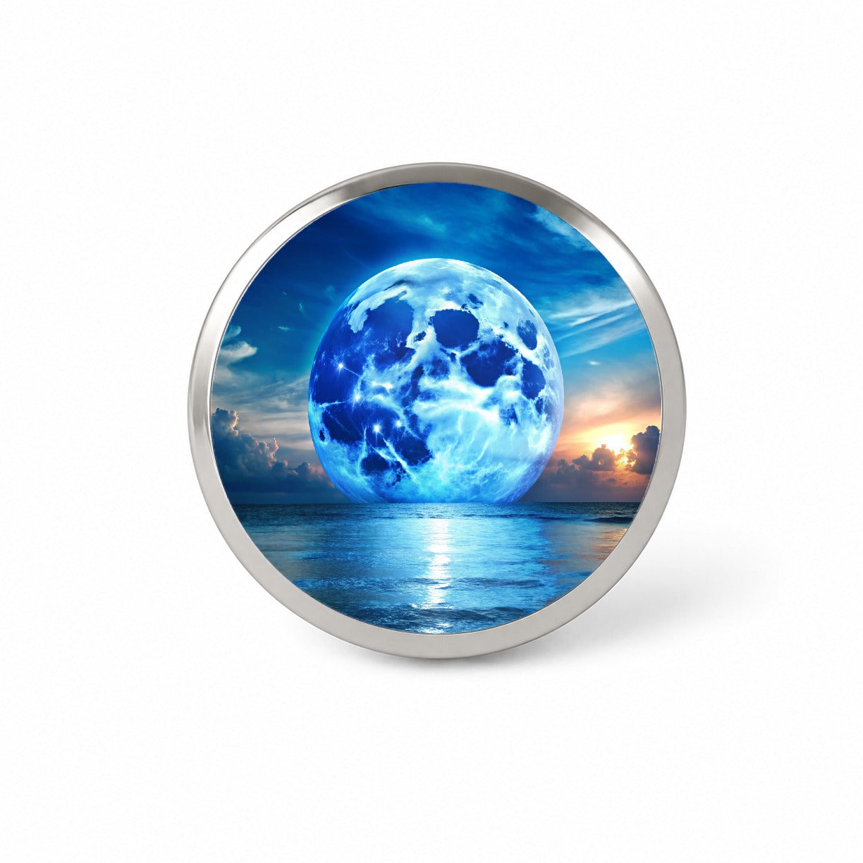 Large Blue Moon Over The Ocean Horizon Novelty Hat Backpack Lapel Pin