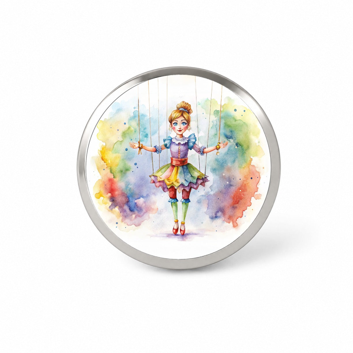 Marionette Puppet on Strings Watercolor Novelty Hat Backpack Lapel Pin