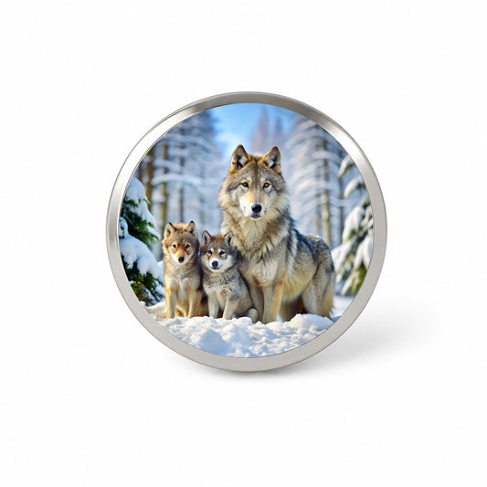 Mother Wolf And Pups In Winter Novelty Hat Backpack Lapel Pin