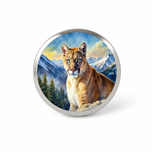 Mountain Lion Cougar Watercolor Novelty Hat Backpack Lapel Pin