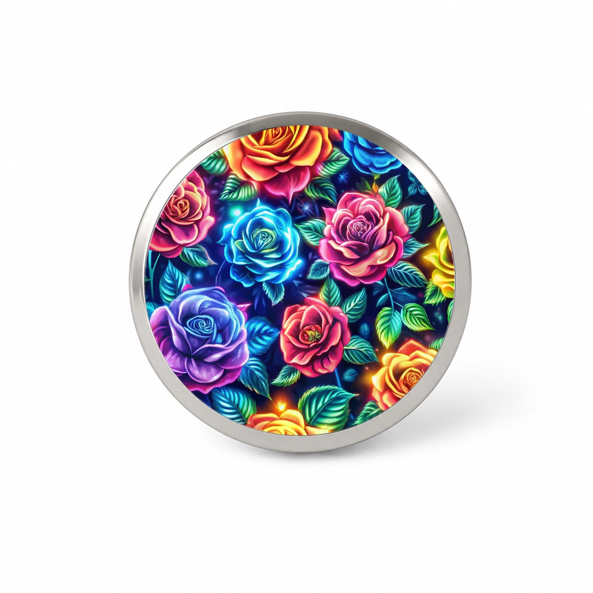 Neon Colorful Rose Floral Pattern Novelty Hat Backpack Lapel Pin