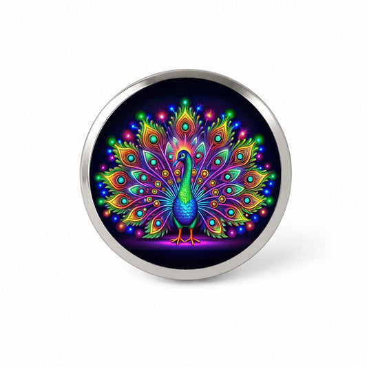 Neon Peacock Novelty Hat Backpack Lapel Pin