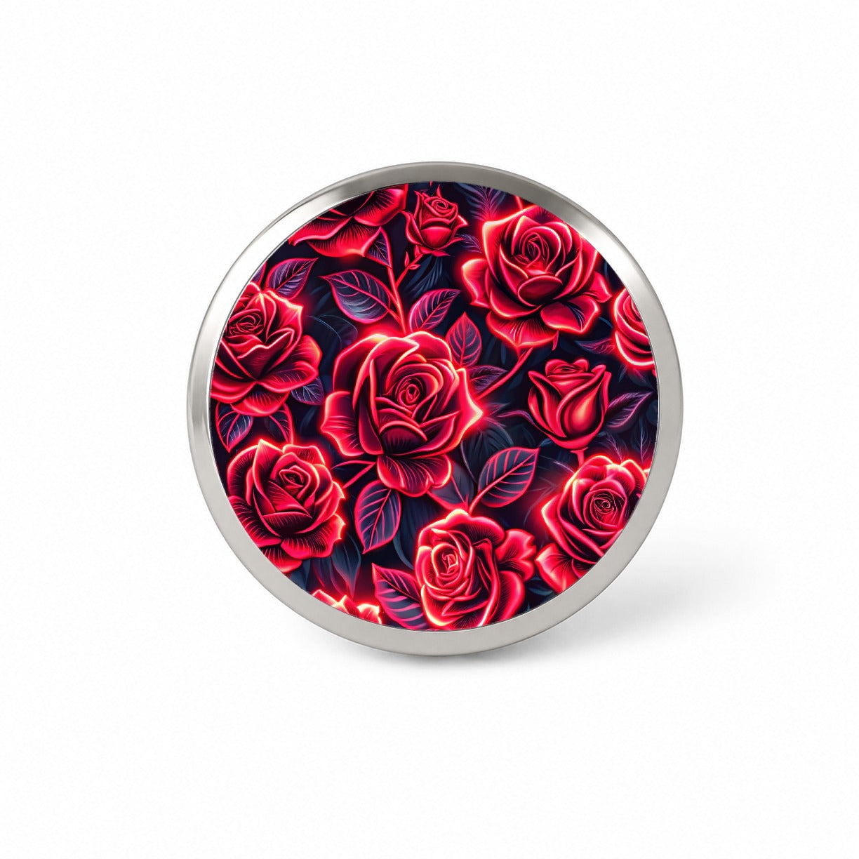 Neon Red Rose Floral Pattern Novelty Hat Backpack Lapel Pin