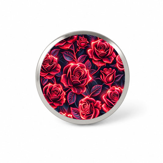 Neon Red Rose Floral Pattern Novelty Hat Backpack Lapel Pin