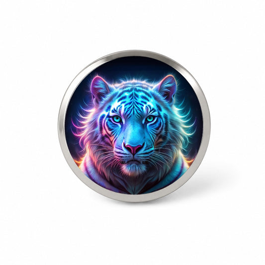 Neon White Tiger Face Novelty Hat Backpack Lapel Pin