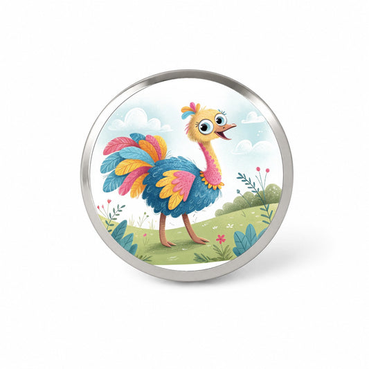 Ostrich Children's Illustration Style Novelty Hat Backpack Lapel Pin