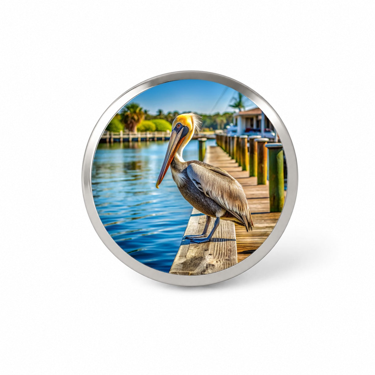 Pelican On Dock Novelty Hat Backpack Lapel Pin
