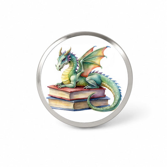 Reading Dragon Laying On Top Books Watercolor Novelty Hat Backpack Lapel Pin