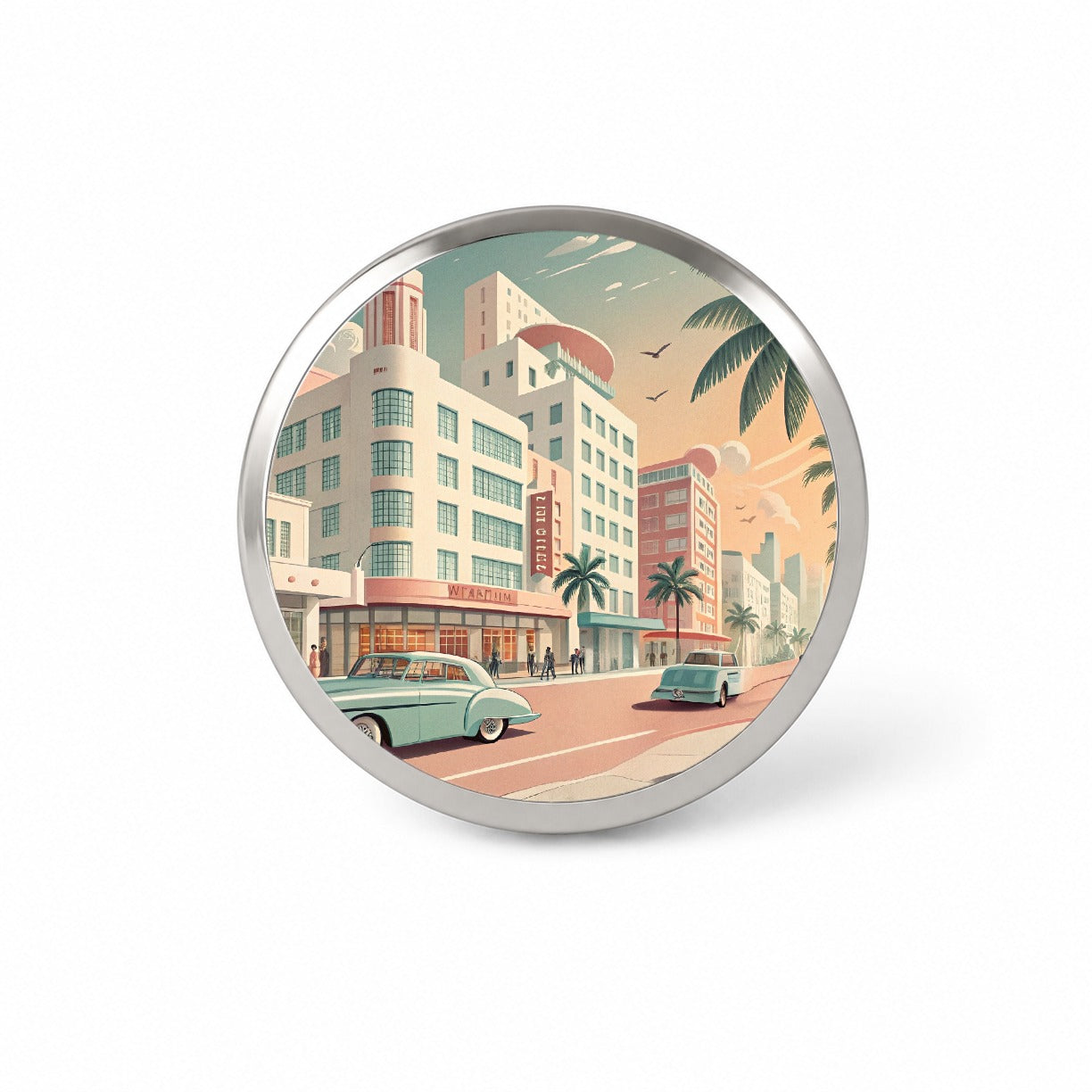 Retro Mid-Century Pastel Cityscape Novelty Hat Backpack Lapel Pin