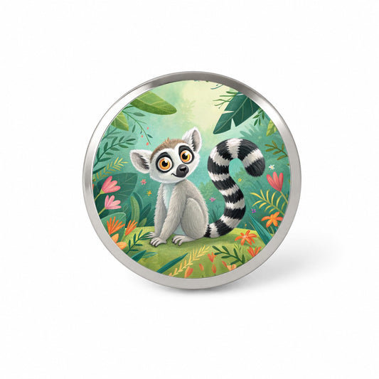 Ring-Tailed Lemur Children's Illustration Style Novelty Hat Backpack Lapel Pin