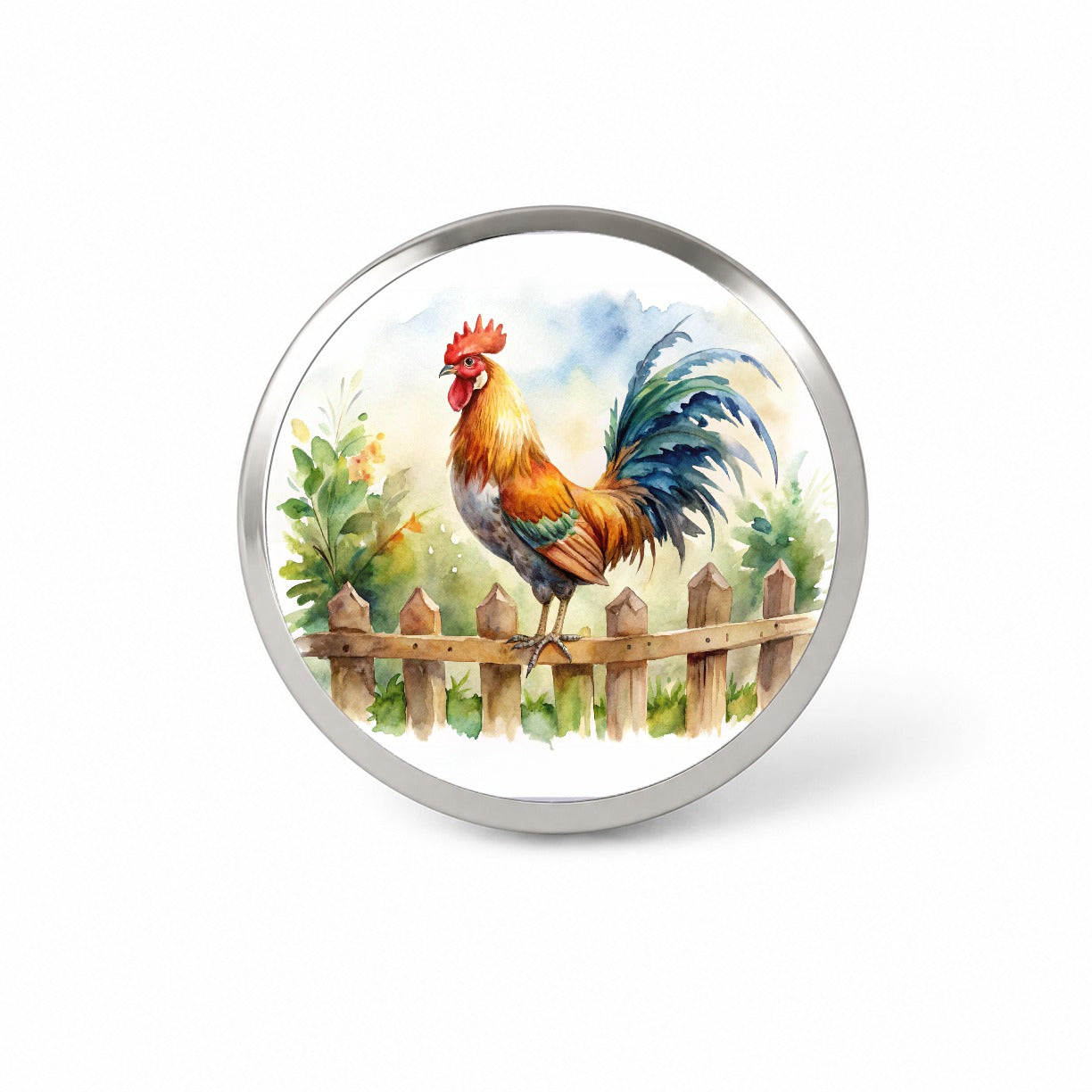 Rooster On Fence Watercolor Novelty Hat Backpack Lapel Pin