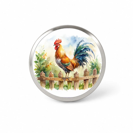 Rooster On Fence Watercolor Novelty Hat Backpack Lapel Pin