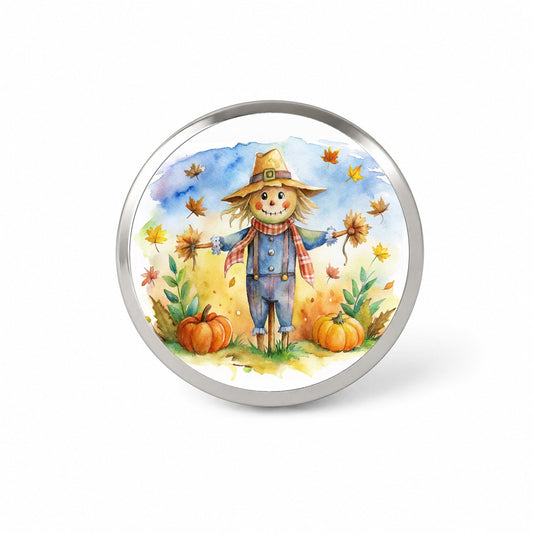 Scarecrow and Pumpkins Fall Watercolor Novelty Hat Backpack Lapel Pin