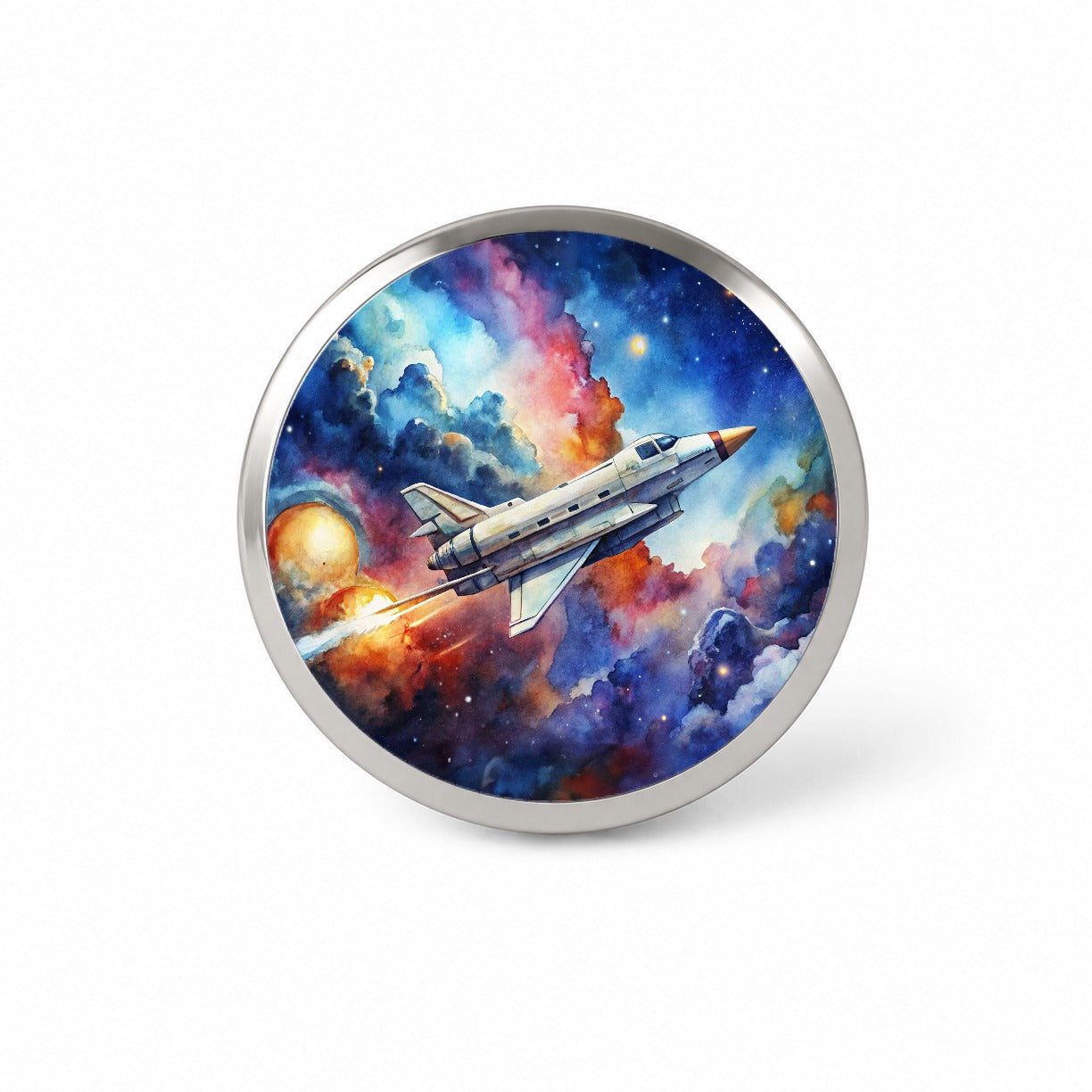 Sci-fi Military Transport Spaceship Watercolor Novelty Hat Backpack Lapel Pin