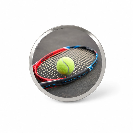 Tennis Racket and Ball Close-up Novelty Hat Backpack Lapel Pin