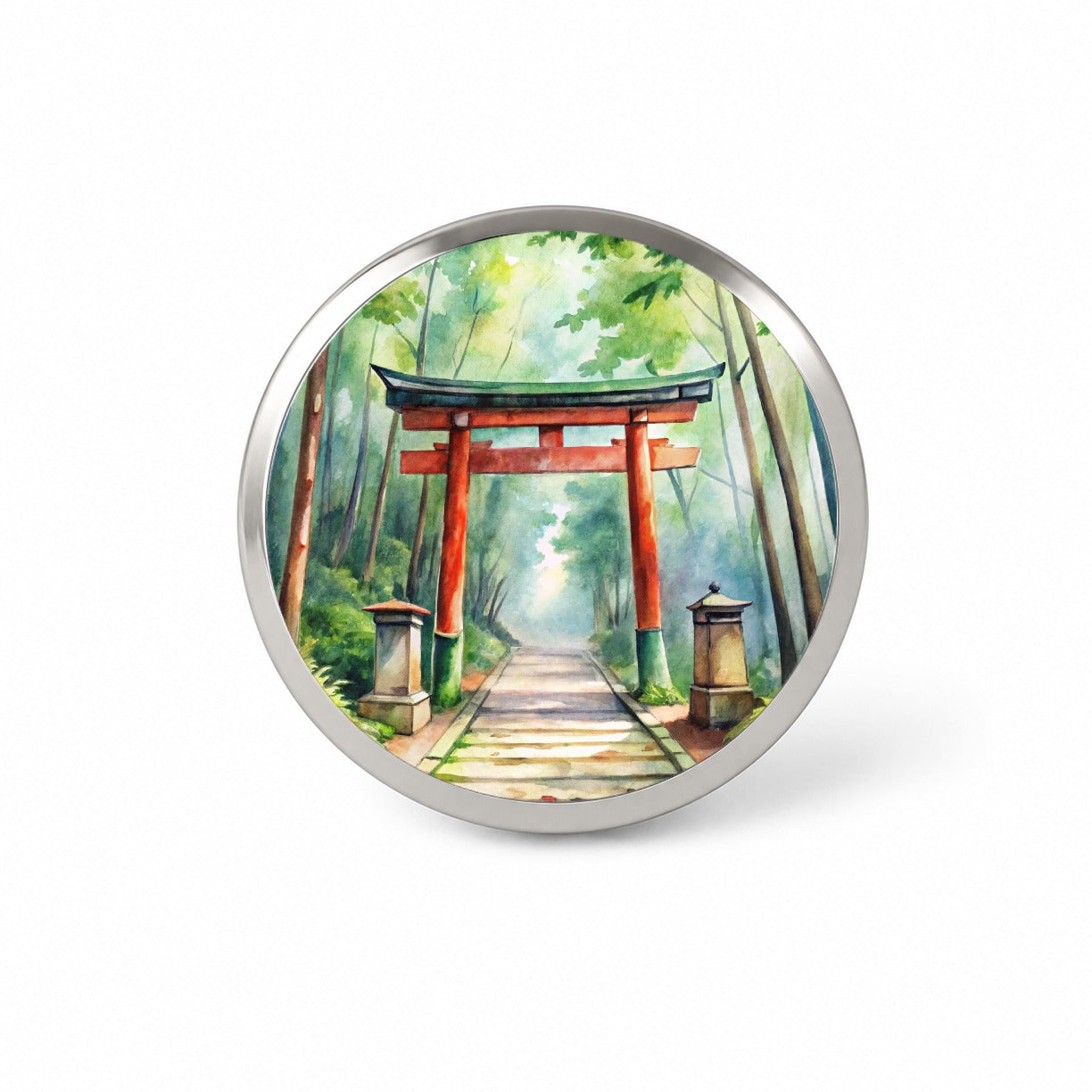 Torii Gate Leading To Forest Shrine Watercolor Novelty Hat Backpack Lapel Pin