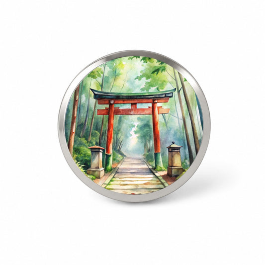 Torii Gate Leading To Forest Shrine Watercolor Novelty Hat Backpack Lapel Pin