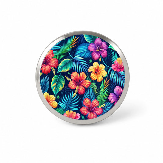 Tropical Neon Hibiscus Floral Pattern Novelty Hat Backpack Lapel Pin