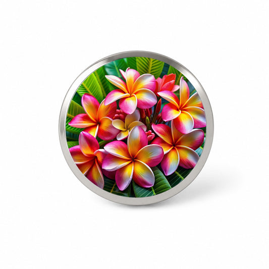 Tropical Pink Yellow Plumeria Flowers Novelty Hat Backpack Lapel Pin
