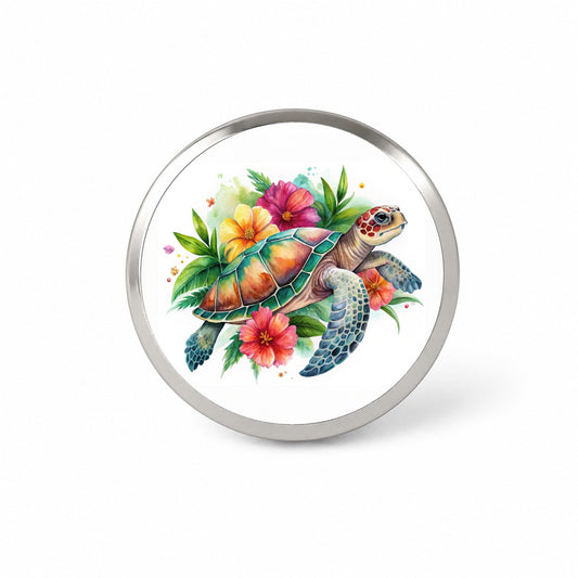 Tropical Sea Turtle Hibiscus Floral Watercolor Novelty Hat Backpack Lapel Pin