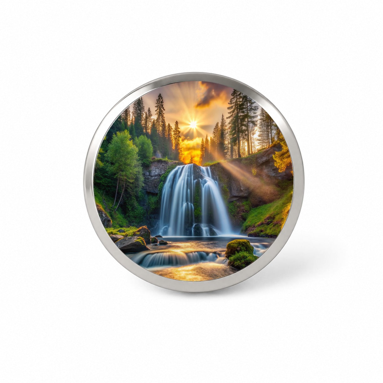 Waterfall In The Forest At Sunset Novelty Hat Backpack Lapel Pin