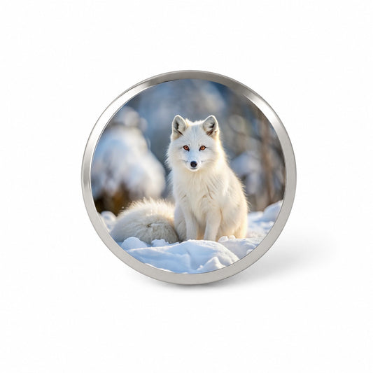 White Arctic Fox In The Snow Novelty Hat Backpack Lapel Pin