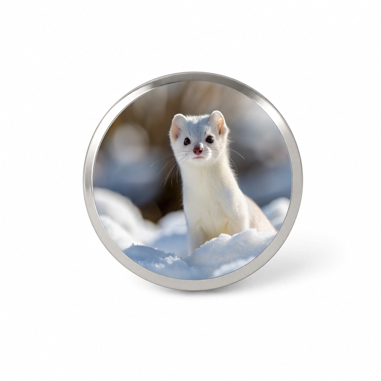 White Stoat Ermine In Snow Novelty Hat Backpack Lapel Pin