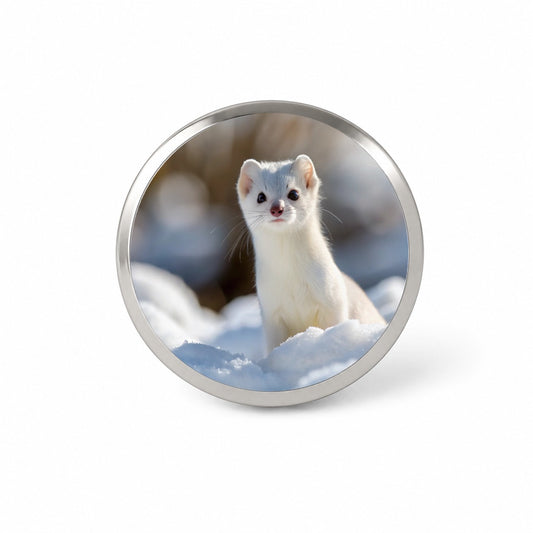 White Stoat Ermine In Snow Novelty Hat Backpack Lapel Pin
