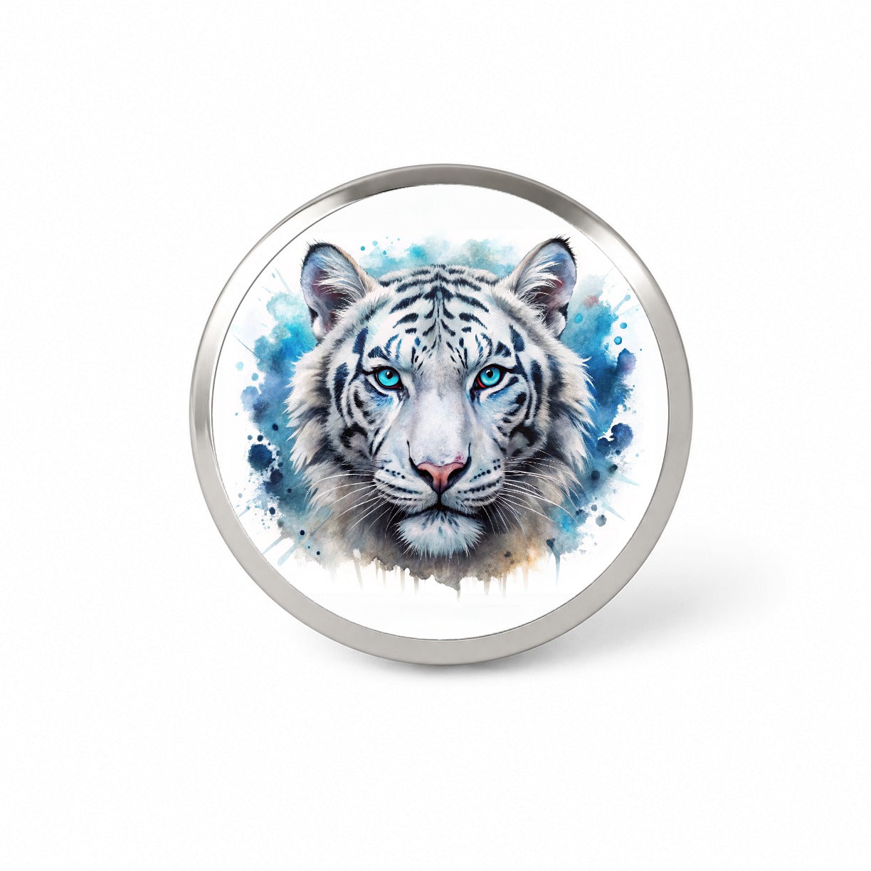 White Tiger Face Watercolor Novelty Hat Backpack Lapel Pin