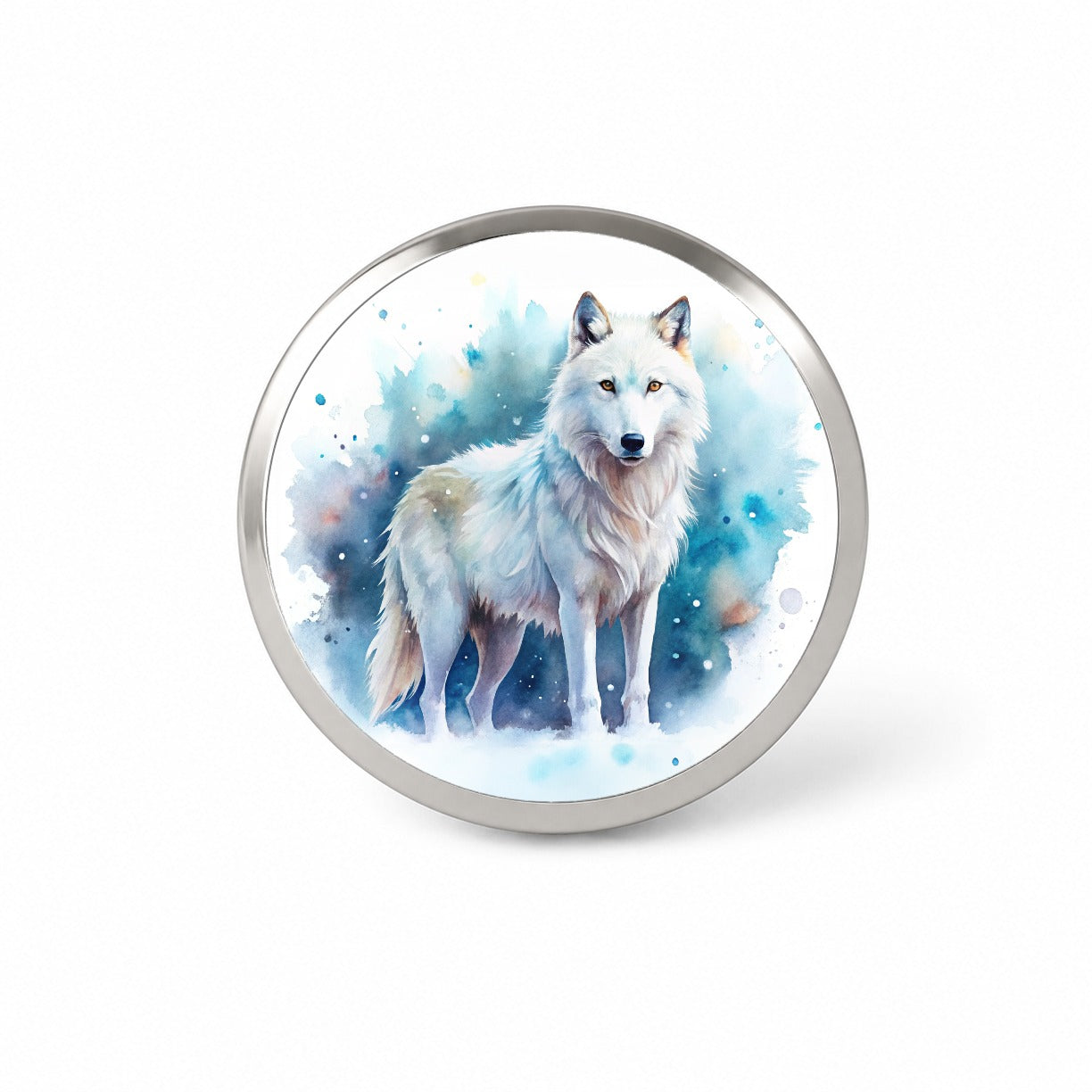 White Wolf Watercolor Novelty Hat Backpack Lapel Pin