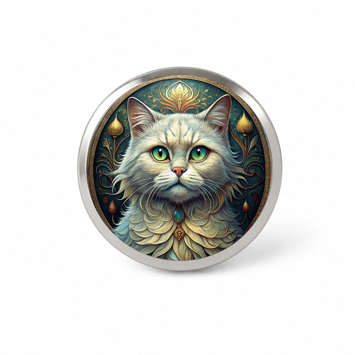 Persian Cat Art Nouveau Novelty Hat Backpack Lapel Pin