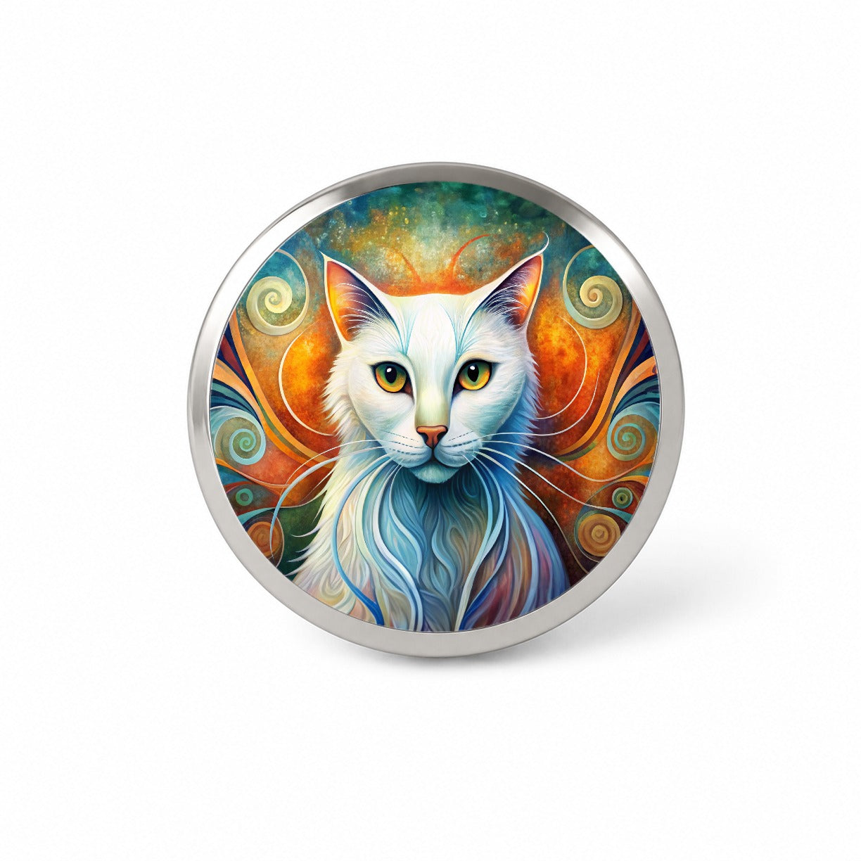 White Cat Abstract Stylized Art Novelty Hat Backpack Lapel Pin