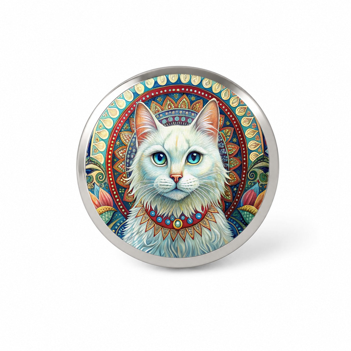 White Cat Bohemian Art Novelty Hat Backpack Lapel Pin