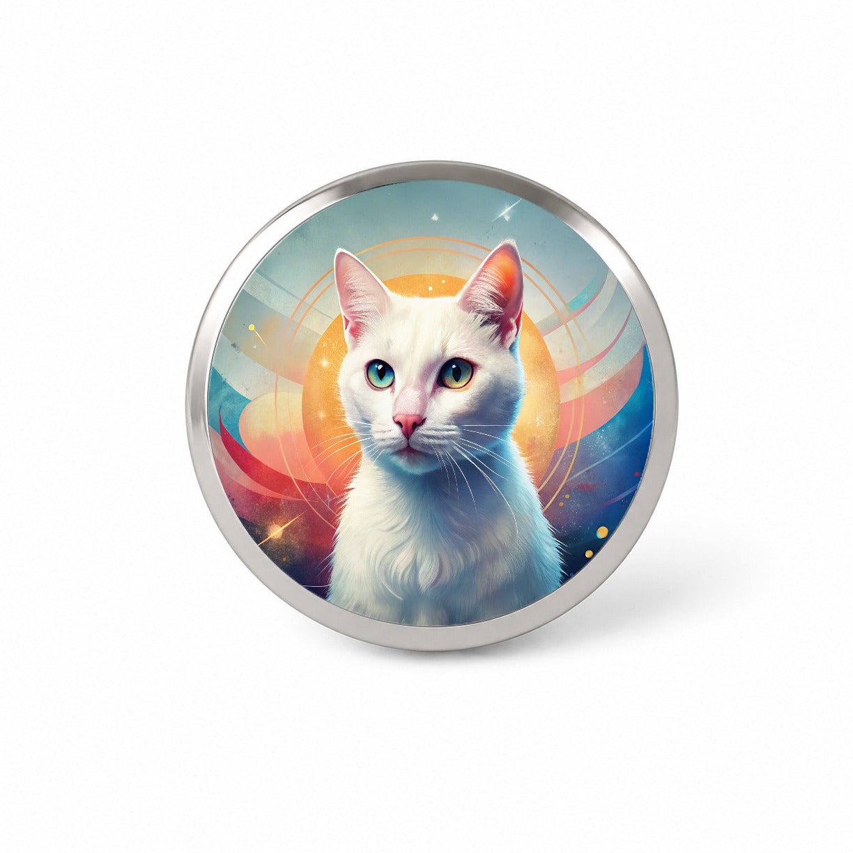 White Cat Contemporary Art Novelty Hat Backpack Lapel Pin