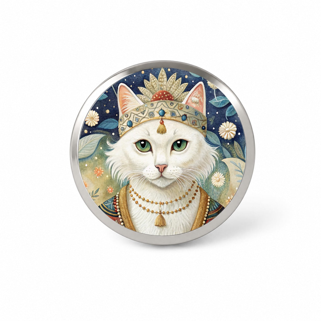 White Cat French Bohemian Art Novelty Hat Backpack Lapel Pin