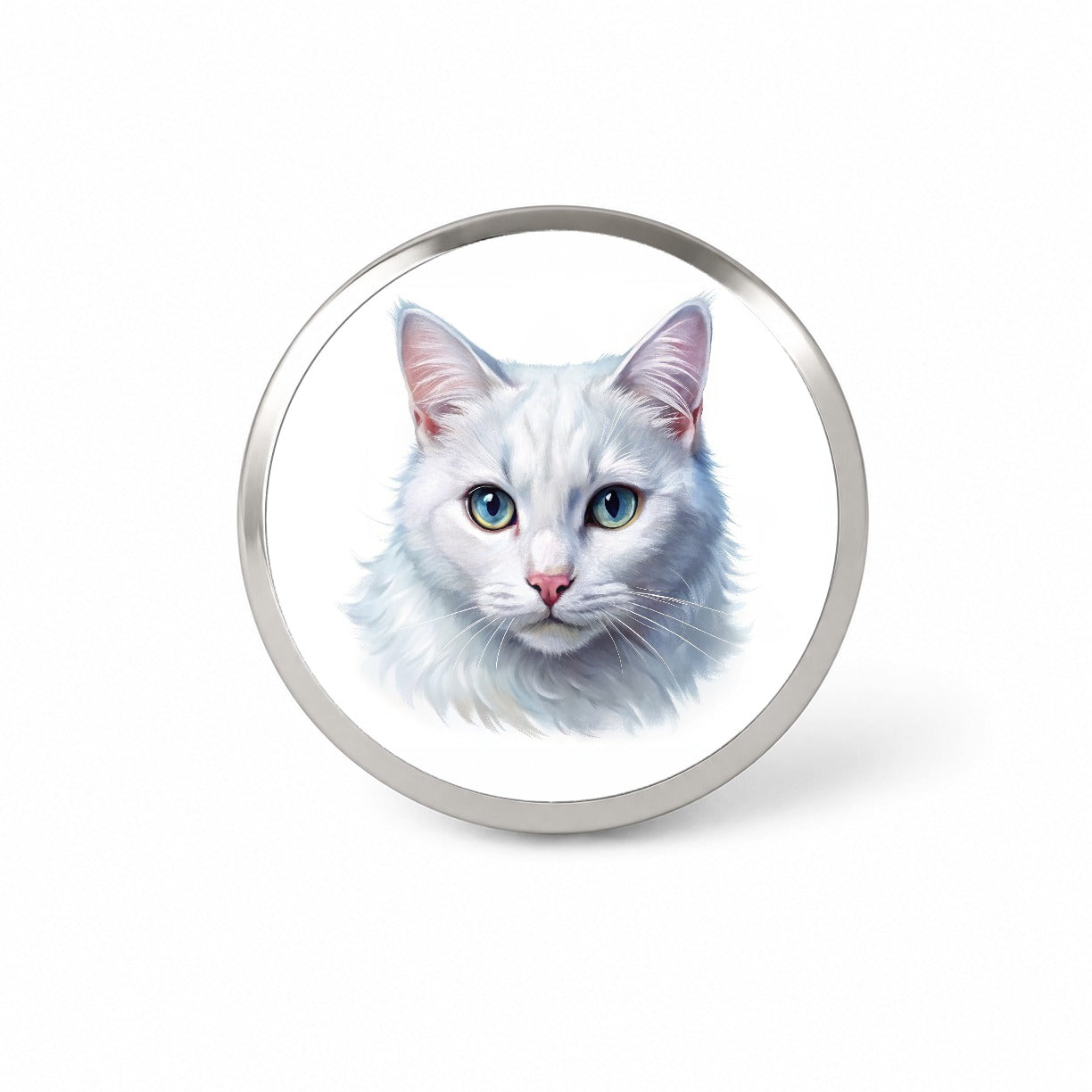 White Cat Illustration Novelty Hat Backpack Lapel Pin