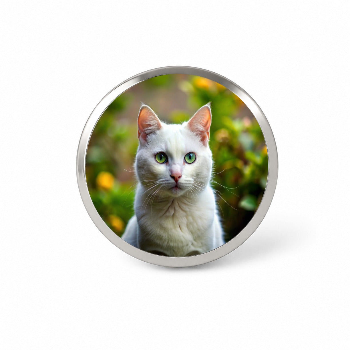White Cat Photo Novelty Hat Backpack Lapel Pin