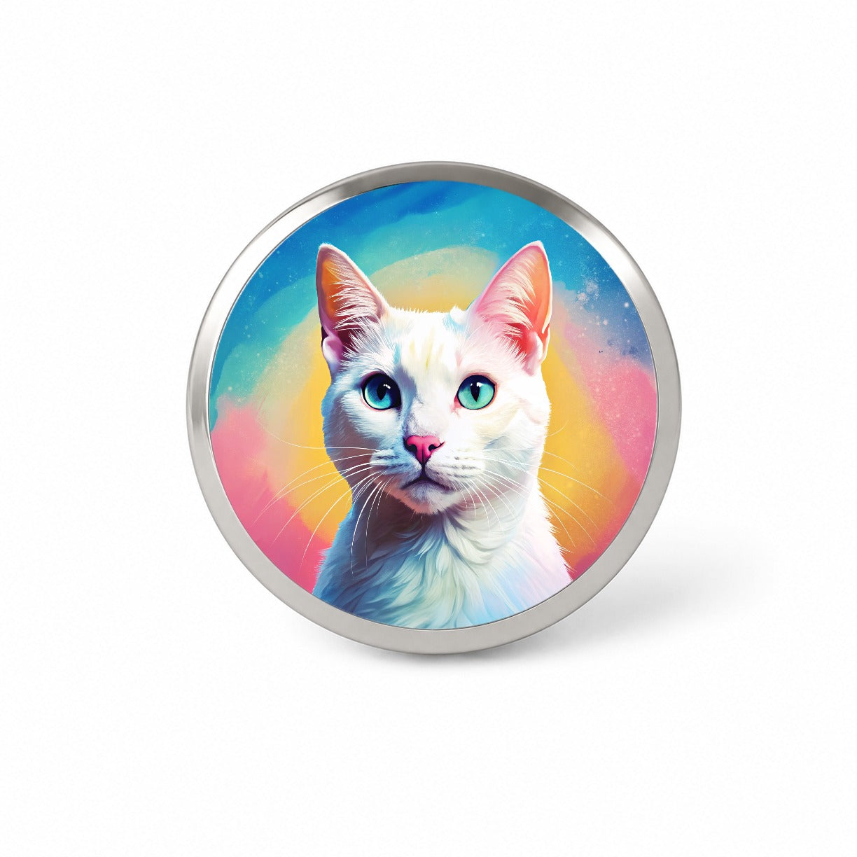 White Cat Pop Art Novelty Hat Backpack Lapel Pin