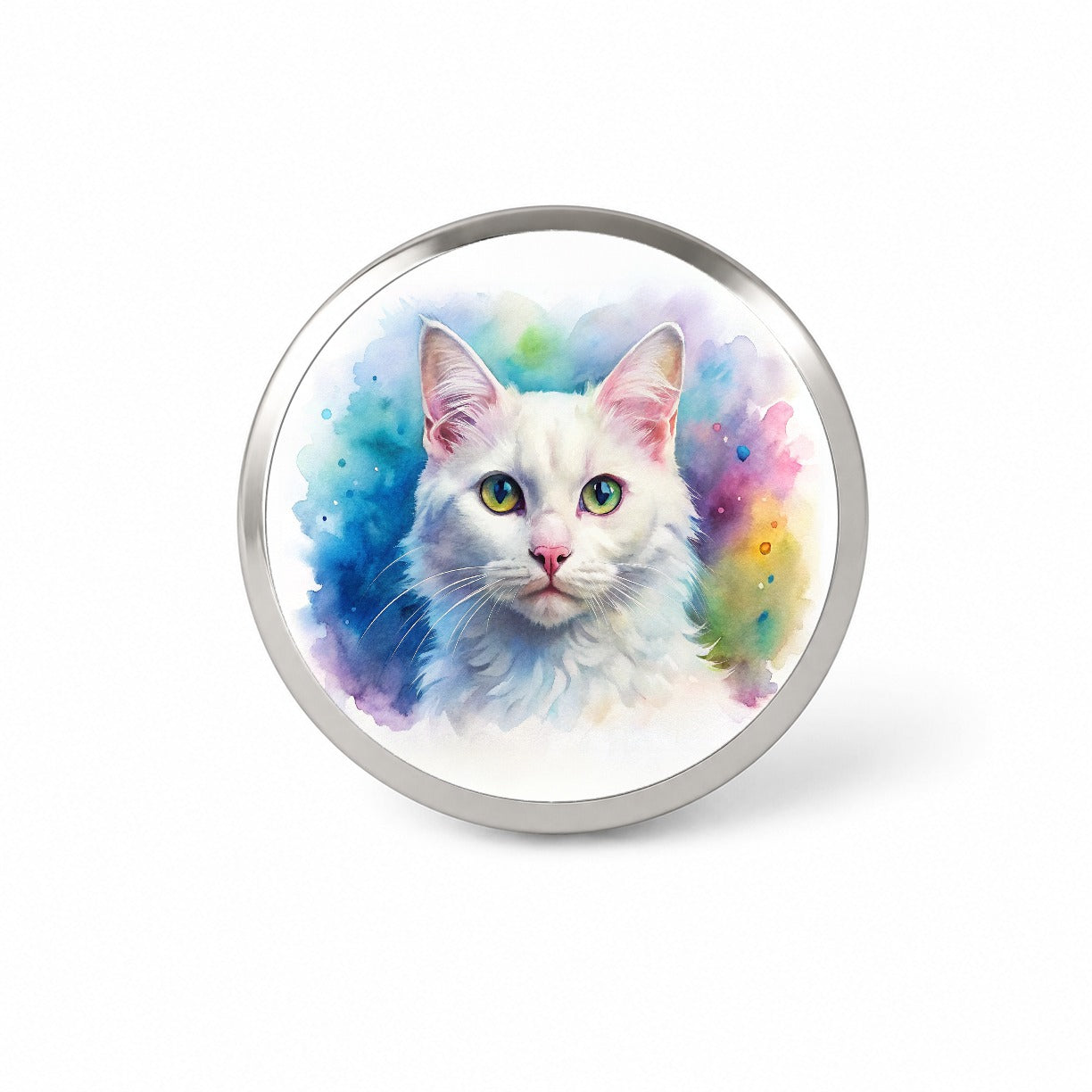 White Cat Watercolor Style Novelty Hat Backpack Lapel Pin