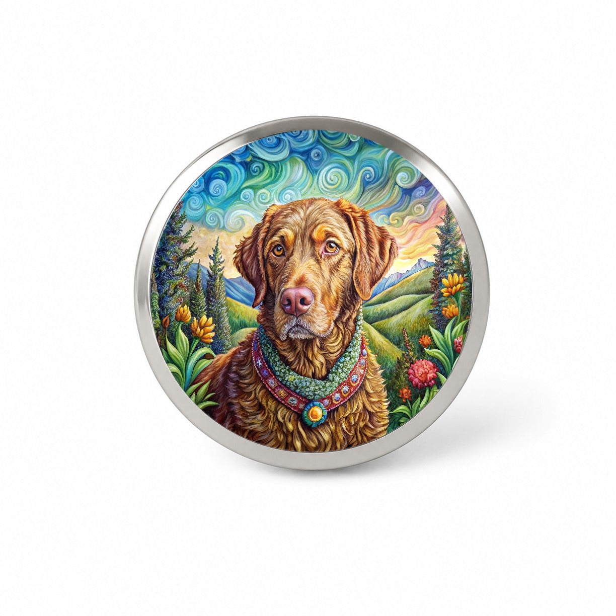 Chesapeake Bay Retriever Dog French Bohemian Art Novelty Hat Backpack Lapel Pin