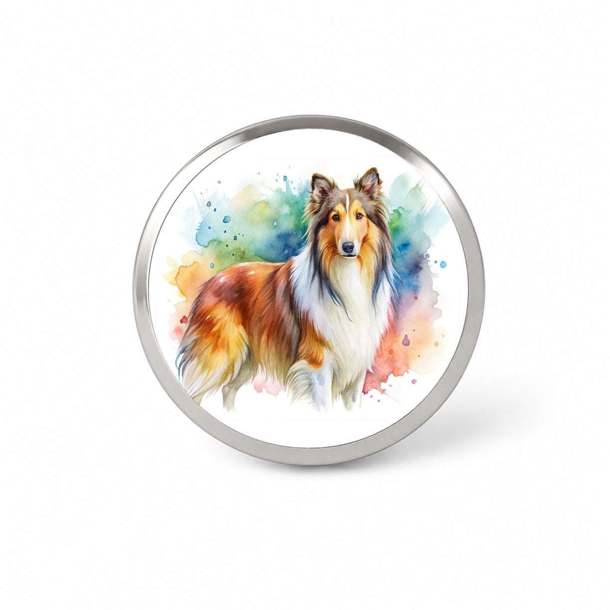 Collie Dog Watercolor Style Novelty Hat Backpack Lapel Pin
