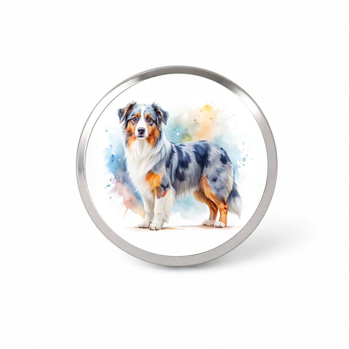 Miniature American Shepherd Dog Watercolor Style Novelty Hat Backpack Lapel Pin