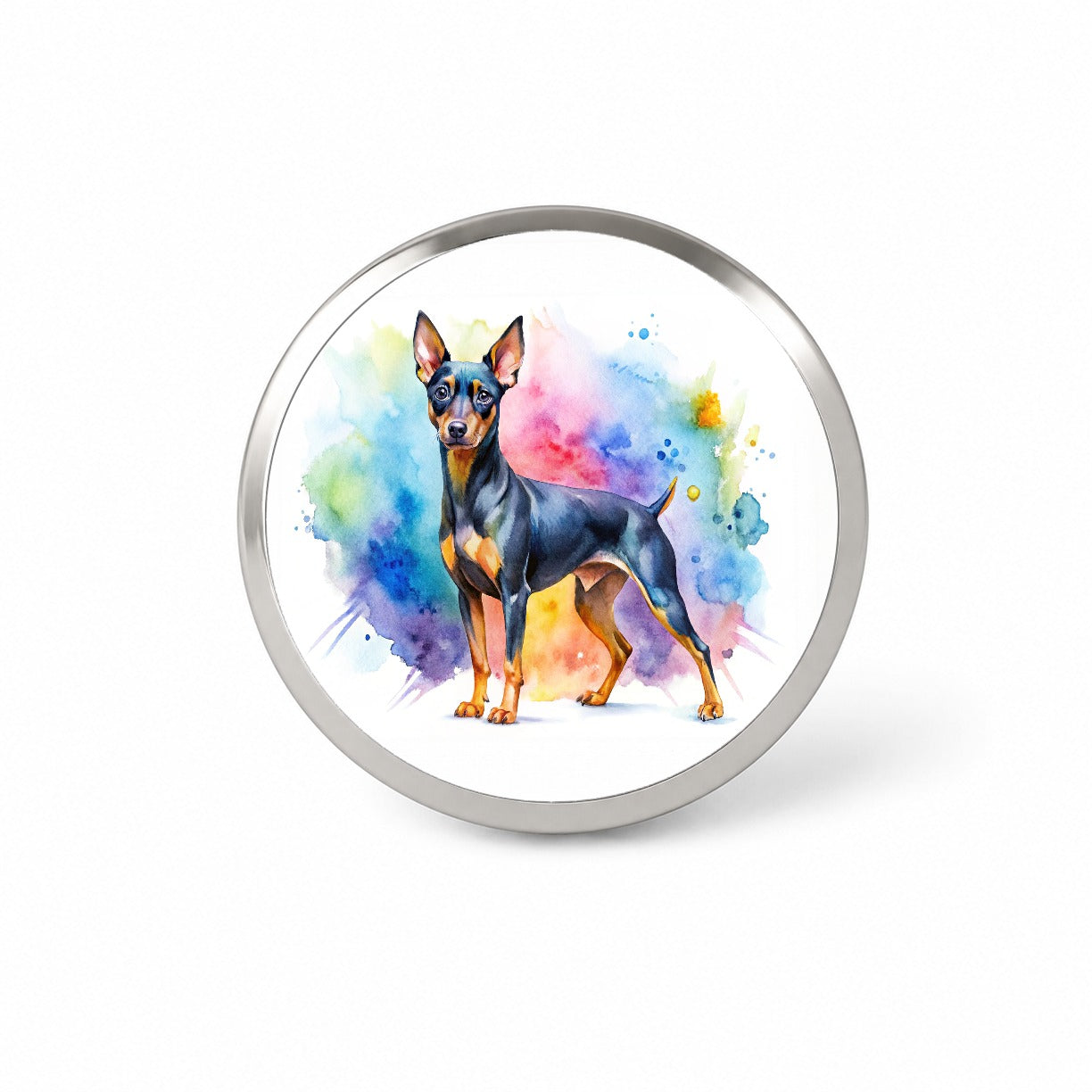Miniature Pinscher Dog Watercolor Style Novelty Hat Backpack Lapel Pin