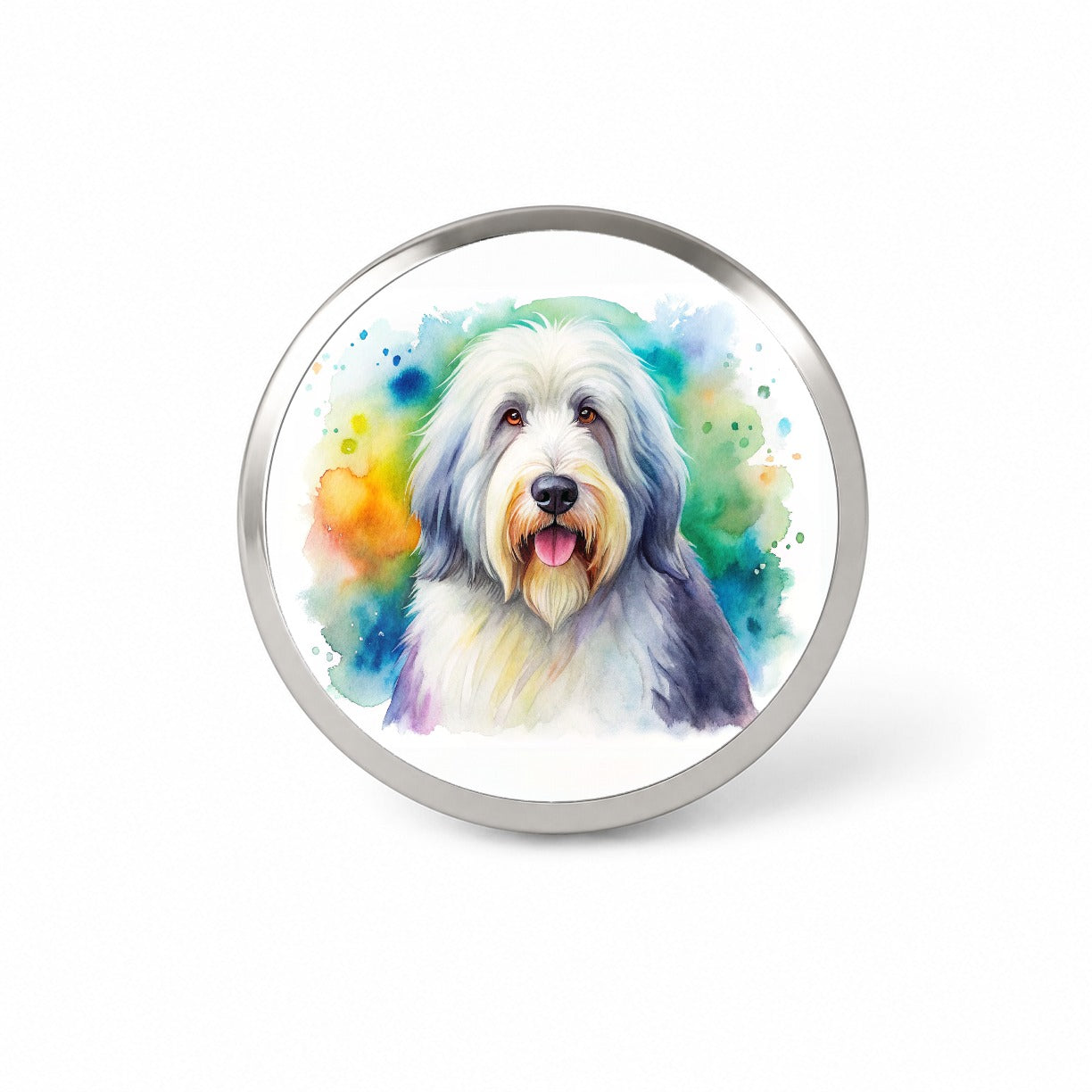Old English Sheepdog Dog Watercolor Style Novelty Hat Backpack Lapel Pin